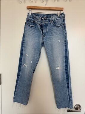 Levi 501s Light Blue Distressed Straight-Leg Jeans with Dark Blue Side Panel